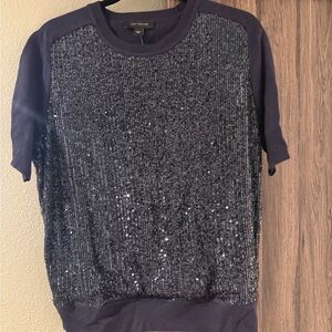 Navy Sequin Short Sleeve Sweater